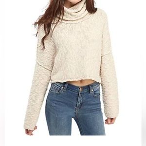 EUC FREE PEOPLE Easy Cowl Pullover Sweater Cream Chunky Knit OB889092 Cropped
